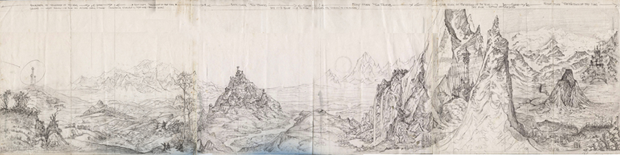 Original pencil drawing of Roger Garland's Tolkien Landscape painting , which became the book cover for the three volume of Lord of the Rings, Unwin paperbacks from 1986 to 1989<br /><div class="floatbox" data-fb-options="width:1400  height:80%"><a class="transparent" href="http://www.lakeside-gallery.com/Sites/Tolkien%20Collection/TheGallery.html">✦</a></div><span class="ngViews">386 views</span>