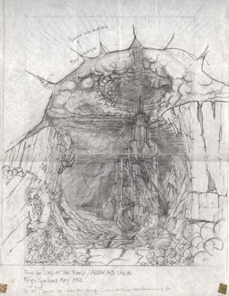 Original pencil drawing of Roger Garland's Barad-dûr painting, which became the colour illustration for the book cover of the single volume of Tolkien, Lord of the Rings, Unwin paperbacks from 1983 to 1991. <br><div class="floatbox" data-fb-options="width:1400  height:80%"><a class="transparent" href="http://www.lakeside-gallery.com/Sites/Tolkien%20Collection/TheGallery.html">✦</a></div><span class="ngViews">175 views</span>