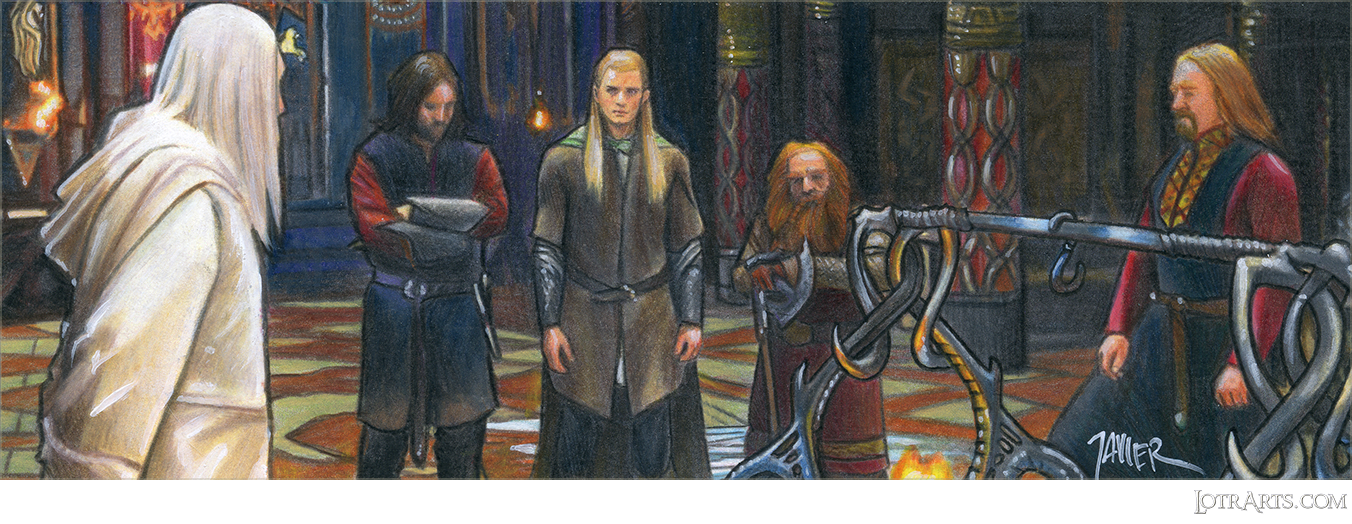 In Golden Hall, Gandalf, Aragorn, Legolas and Gimli with Theoden, uncut two card panel by Gonzalez<span class="ngViews">9 views</span>