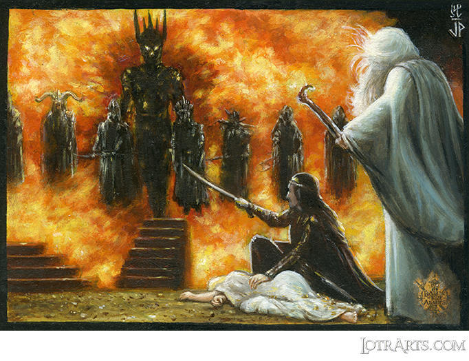 The White Council confrontation with Sauron and his Nazgûl by Potratz and Hai, two-card panel: artist proof sketches<span class="ngViews">11 views</span>