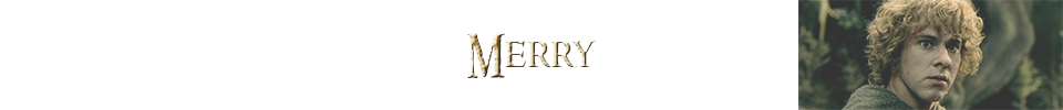 <div class="floatbox" data-fb-options="width:1400 height:80%"> <strong>Character:</strong><hdtext> Merry </hdtext><a href="http://www.glyphweb.com/arda/m/meriadocbrandybuck.html" class="transparent">✦</a> <br/> <strong>Portrayed by:</strong> Dominic Monaghan <a href="https://en.wikipedia.org/wiki/Dominic_Monaghan" class="transparent">✦</a> <br/> <strong>Profile:</strong> Meriadoc ‘Merry’ Brandybuck: Hobbit, son of Saradoc Brandybuck. Friend of Frodo and member of the Fellowship of the Rings. With Éowyn he helped slay the WitchKing of Angmar. At the age of 102, he returned to Rohan and Gondor with Pippin; the two hobbits died in Gondor several years later.</div><span class="ngViews">1 view</span>