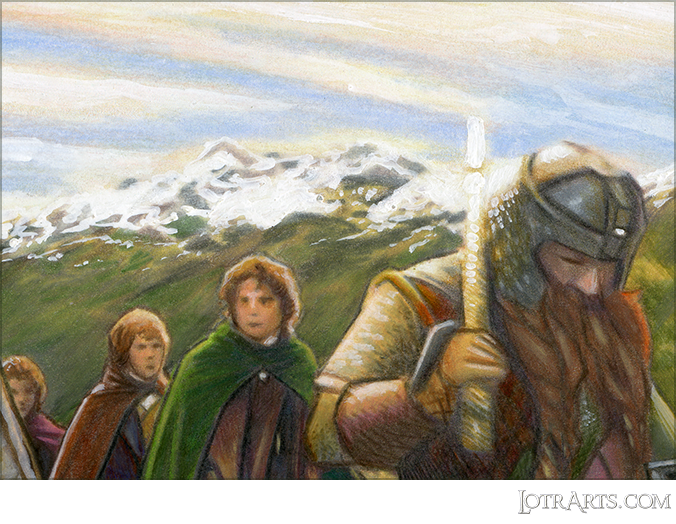 Gimli, Frodo, Merry travelling south by Gonzalez (card2)