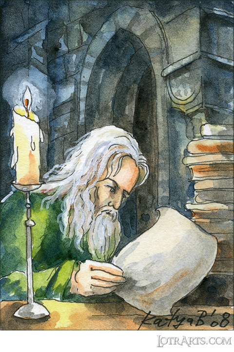 Gandalf in Great Library of Gondor by Katya