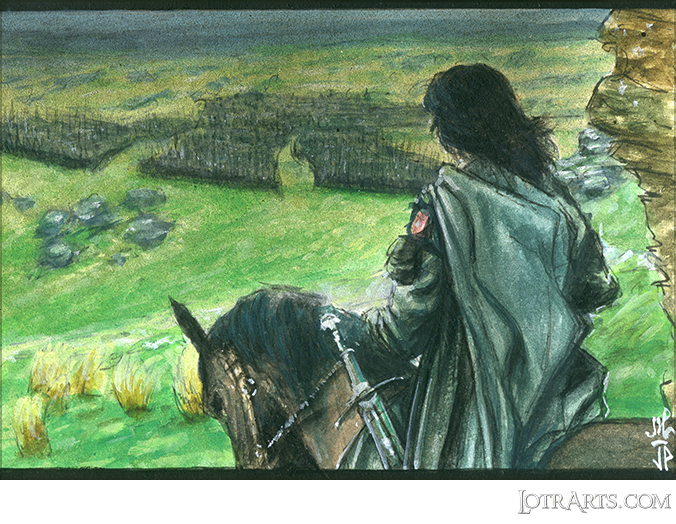 Aragorn riding to Helms Deep sees Saruman's army by Potratz and Hai