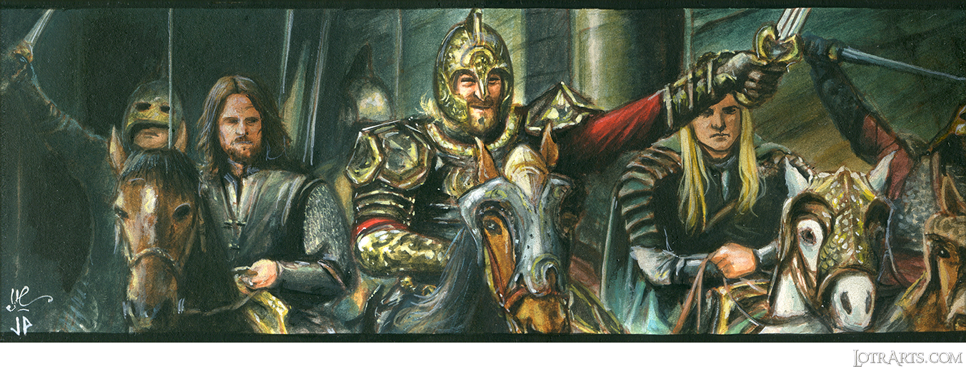 Théoden leads Aragorn, Legolas and Rohirrm for final charge at Helms Deep, two-card panel, by Potratz and Hai<span class="ngViews">7 views</span>