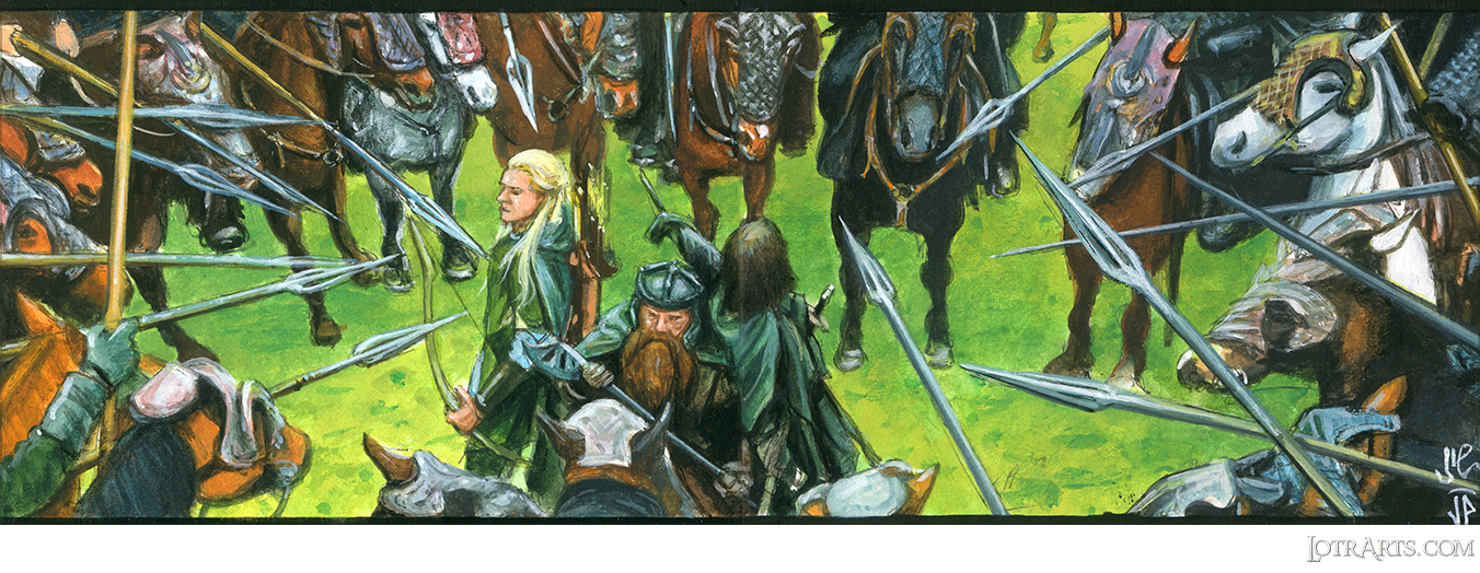 Aragorn, Legolas, Gimli surrounded by Rohirrm, a two-card panel, by Potratz and Hai<span class="ngViews">3 views</span>