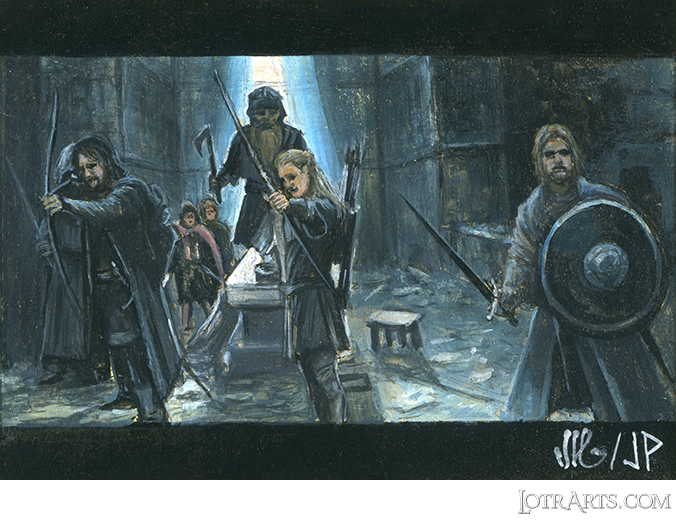 Aragorn, Legolas, Gimli, Boromir reading for battle in Moria by Potratz and Hai<span class="ngViews">2 views</span>