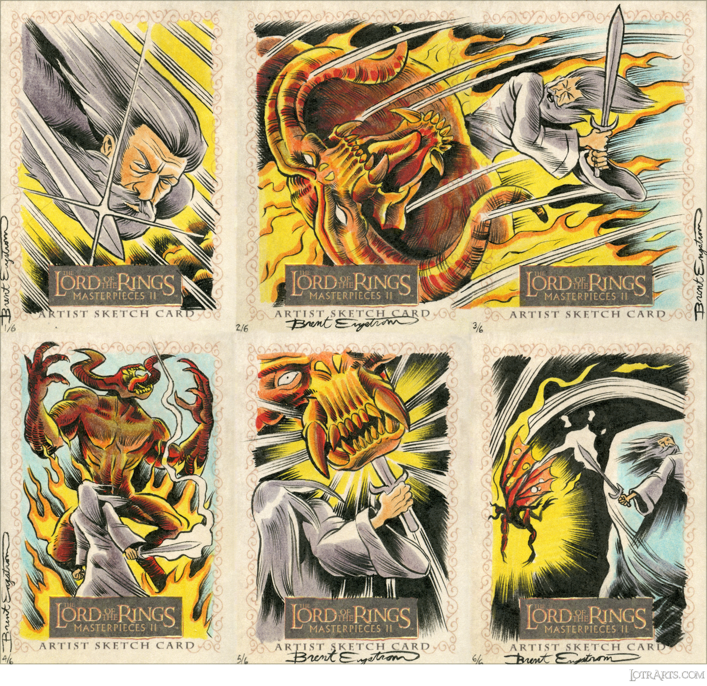 Battle of the Balrog and Gandalf, six-card sequenced scene panel, by Engstrom: artist return sketches<span class="ngViews">22 views</span>