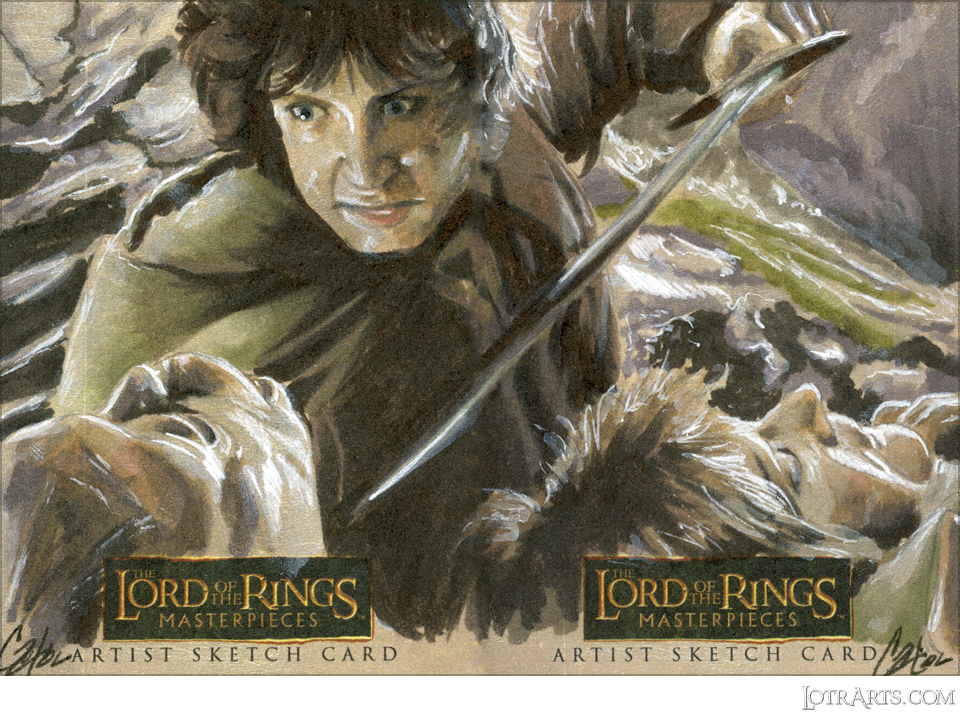 Frodo using Sting to threaten Gollum after Golum attacked Sam, two-card panel, by Staggs<span class="ngViews">6 views</span>