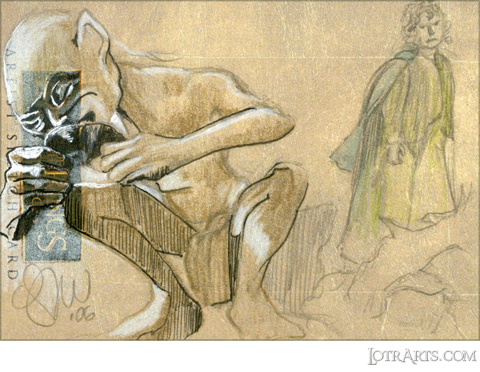 Frodo looking on as Gollum devours a raw fish by Mangue<span class="ngViews">6 views</span>