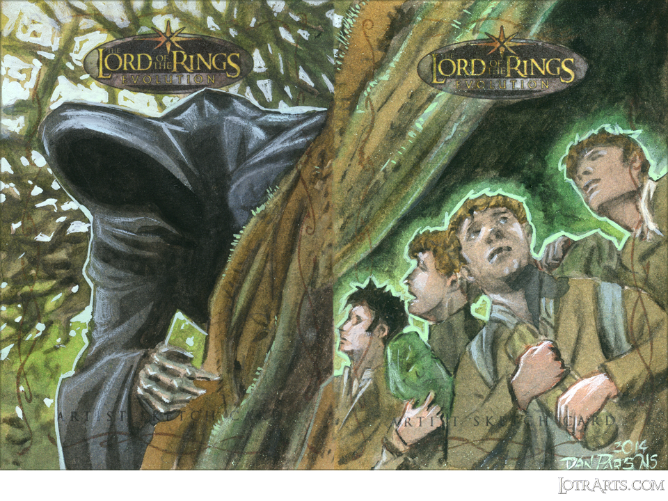 Frodo, Sam, Pippin and Merry hiding from the Nazgûl by Parsons: after-market sketch<span class="ngViews">15 views</span>