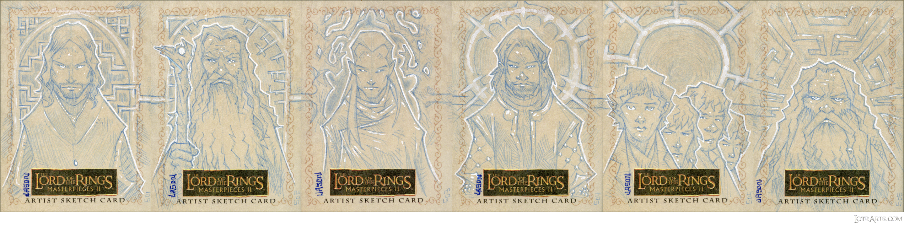 Fellowship of Nine, six-card panel, by Phillips: artist return sketches<span class="ngViews">13 views</span>