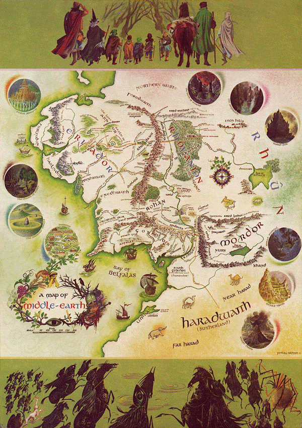 <br />

Rare fine map of Middle Earth was painted by Pauline Baynes in 1969. Design by J. R. R. Tolkien, C. R. Tolkien, Pauline Baynes. Copyright © George Allen & Unwin, Ltd., 1970. Pauline Baynes (1922-2008), the acclaimed illustrator who was the only artist approved by Tolkien to illustrate his works during his lifetime.<span class="ngViews">11 views</span>
