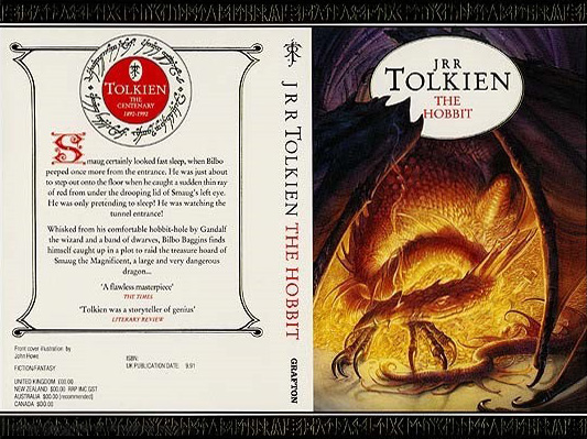 <titletext><strong>

The Hobbit

<br/>

J. R. R. Tolkien<br/>
Grafton Books Centenary edition - Paperback<br/>
September 1991 - ISBN : 0-261-10221-4<br/>

</strong></titletext>

<br/>

“This was my very first commission for an actual book cover for one of Tolkien's books.” - John Howe<span class="ngViews"> views</span>