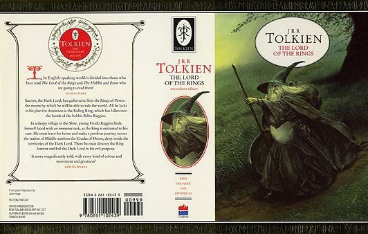 <titletext>
<strong>

The Lord of the Rings<br/>
One Volume Centenary Edition - Paperback<br/>
J. R. R. Tolkien<br/>
Grafton Books<br/>
1992<br/>
ISBN - 0-241-16243-5

</strong>
</titletext>