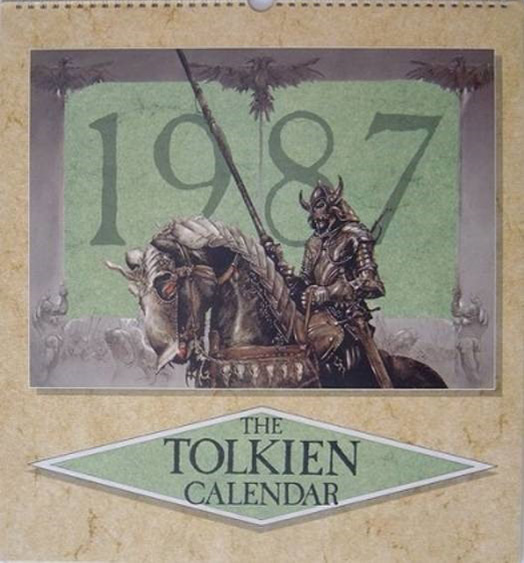 <titletext>
<strong>

1987 Unwin Hyman Ltd.<br/>
ISBN: 0-045-29010-5 <br/>
"The Tolkien Calendar 1987" Illustrations by Alan Lee, Roger Garland, Ted Nasmith, and John Howe.<br/>
Cover: "The Lieutenant of the Black Tower of Barad-dur” by John Howe. Three months of this calendar – February, October and December were also illustrated by John Howe.<br/>

</strong>
</titletext>