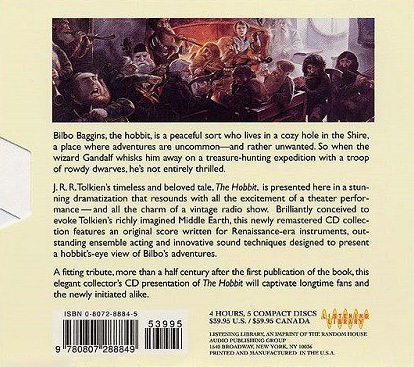 <titletext>
<strong>

Random House Audio: The Hobbit CD (Back)

</strong>
</titletext>