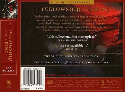 <titletext>
<strong>

The Lord of the Rings Part 1: The Fellowship of the Ring - Highbridge Audio Edition (Back)

</strong>
</titletext>
