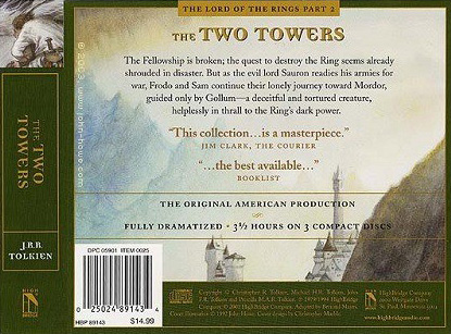 <titletext>
<strong>

The Lord of the Rings Part 2: The Two Towers - Highbridge Audio Edition (Back)

</strong>
</titletext>