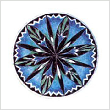 10. Idril Celebrindal reveals a cornflower-like pattern. Apparently Idril was especially associated with this flower, possibly through the golden corn that echoed her golden hair. Twelve points reach the edge of the circle, suggesting the status fitting for the daughter of a High King. The device of Idril was preserved and brought from Gondolin to Númenor by Elendil, where it became the inspiration of many similar Númenorean designs.