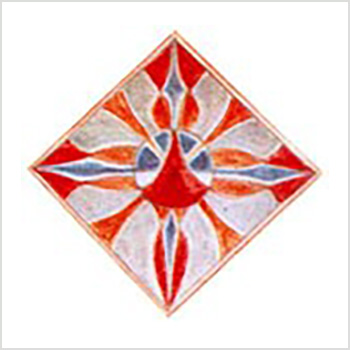 14. The House of Hador device. The reason for the design is not clear, though as a great friend of Fingolfin it possibly shows the "fiery" colours of Finwë and his heirs in this device. The symmetry is vertical, even in the "spearhead" designs, the one at the bottom being more pointed than the one at the top.