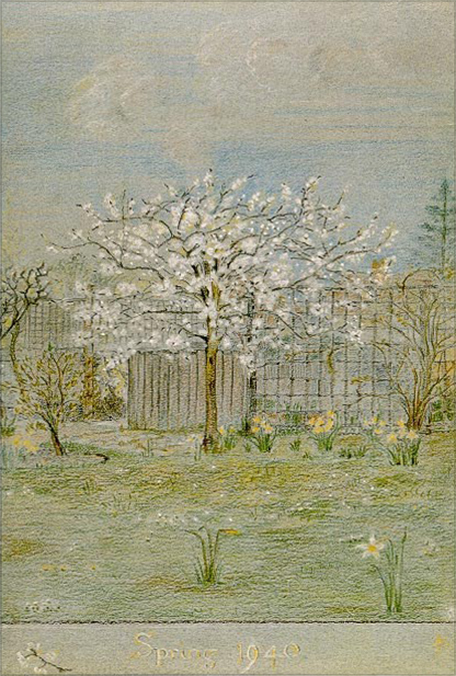 7. <i>Spring</i> 1940 [pencil, coloured pencil]

<br/><br/>

Delicate imagery of a field, daffodils and tree blooming.<span class="ngViews">1 view</span>