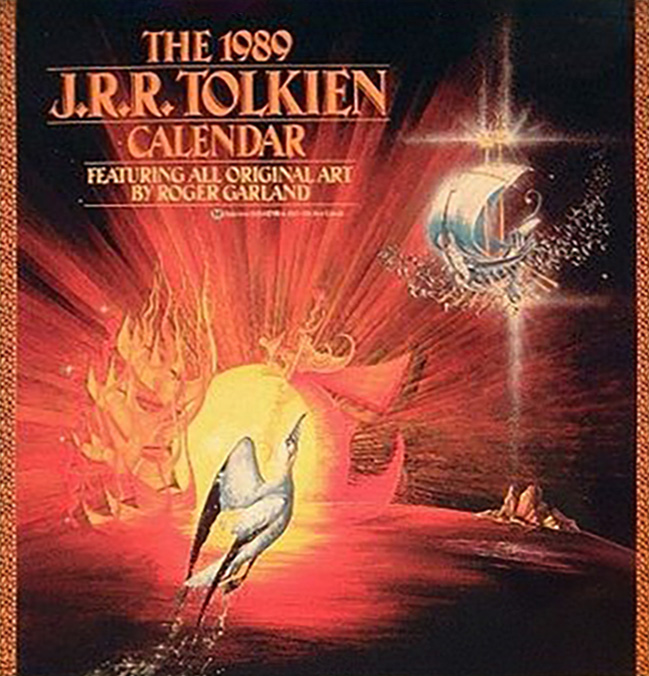 Reproduced in the 1989 J.R.R. Tolkien Calendar, Ballantine Books, for the cover and June.

<br/>

Features art by Roger Garland based on <em>The Hobbit, The Lord of the Rings, The Silmarillion</em> and <em>The Book of Lost Tales </em>.<span class="ngViews">1 view</span>