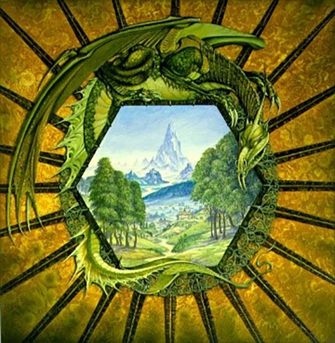 <titletext><strong>

16. Middle-earth

</strong></titletext>

<br/><br/>

1987 oils and acrylics, image size 360 x 360 mm. Artwork for Collins Audio Cassette cover.<span class="ngViews">5 views</span>