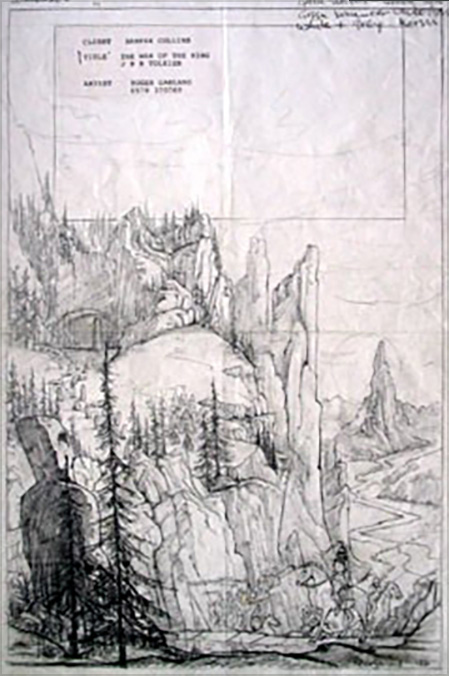 The War Of The Rings, J R R Tolkien signed cover & drawing.

<br/><br/>

Image size: 230mm x 360mm pencil on paper. This preparatory drawing was submitted to Harper Collins and the Tolkien Estate for their comments prior to painting the finished artwork for publication. The drawing is in good condition considering this was a working drawing and constantly referred to as the painting was in progress. The original artwork has been published in many books and on art cards and is on permanent display at Lakeside Gallery, Tolkien Collection, Cornwall.

<br/><br/>

The drawing is signed, dated 1990 and is embossed with the Lakeside Gallery logo. The printers proof is signed and dated on the reverse by Roger and is included to confirm provenance.<span class="ngViews">2 views</span>