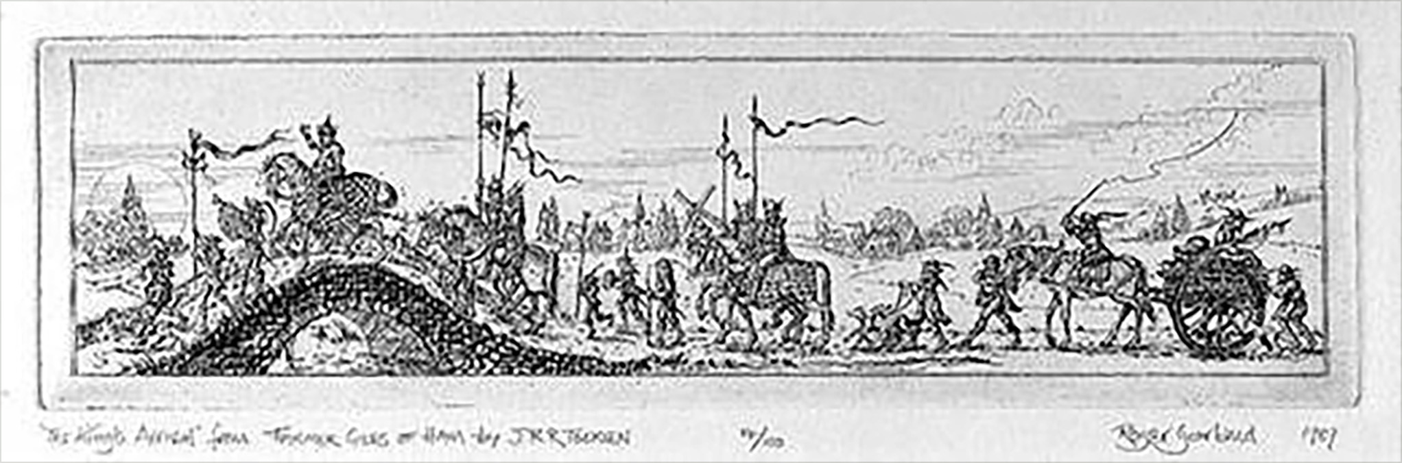 <titletext>

<strong>46. The King’s Arrival from Farmer Giles of Ham</strong>

</titletext>

<br/><br/>

Copper etching, 1989, image size 75 x 274 mm.<span class="ngViews">2 views</span>