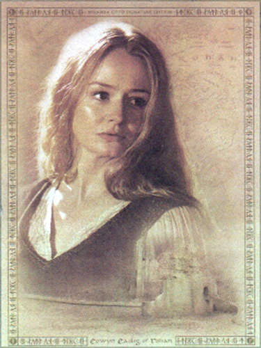 Cards Inc. Portrait Signature Edition Lithographs, Éowyn, signed. Lithographic art print with gold decorated border (30x42 cm). Signed by the actress Miranda Otto. Limited to 1000 copies with a Certificate of Authenticity. <br /><em>Ref: futuristguy at LOTR Collector Notes</em><span class="ngViews">5 views</span>