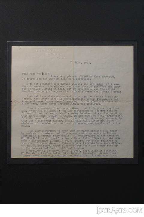1957 J.R.R. Tolkien<br /> Two page letter <br /> Written to former student .<br /><span class="ngViews">5 views</span>