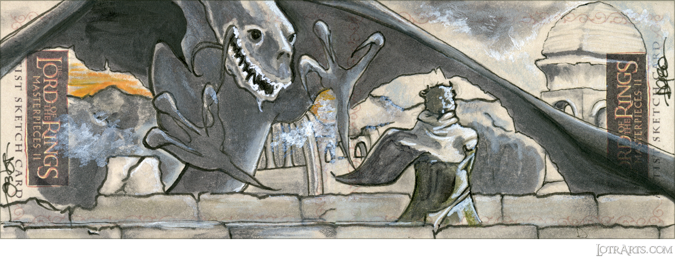 Frodo facing the Fellbeast at Osgiliath, two-card panel, by Ecklund: artist return sketches<span class="ngViews">12 views</span>