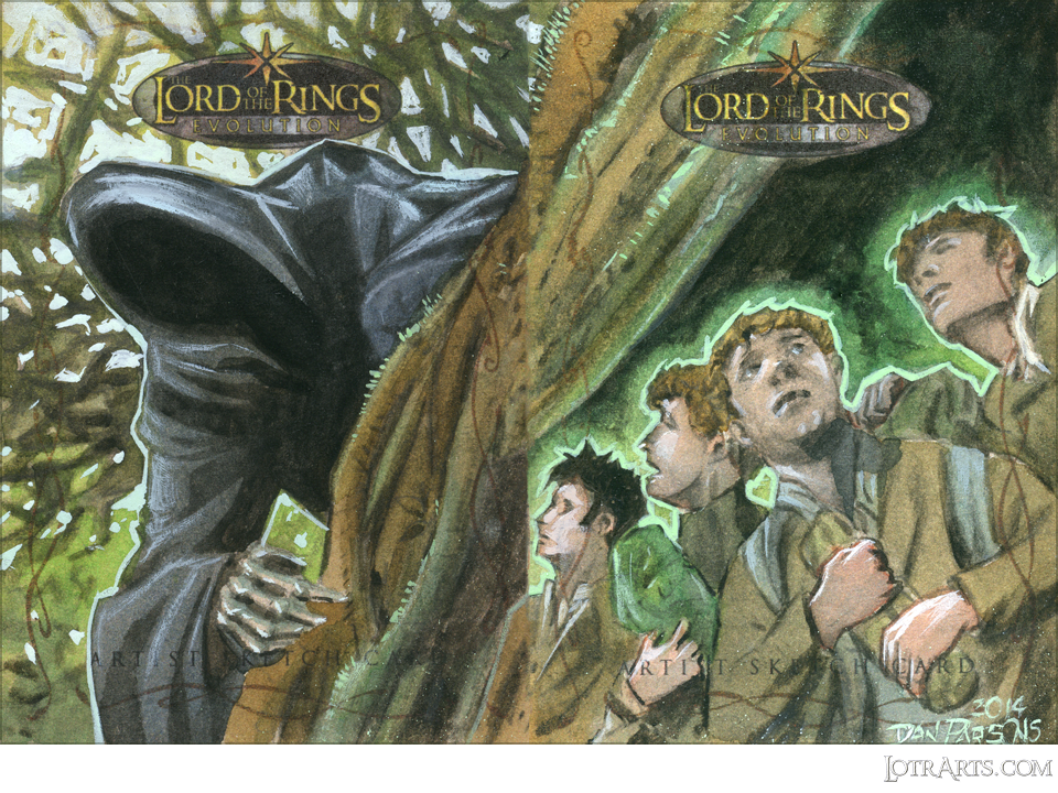 Frodo, Sam, Pippin and Merry hiding from the Nazgûl by Parsons: after-market sketch<span class="ngViews">16 views</span>